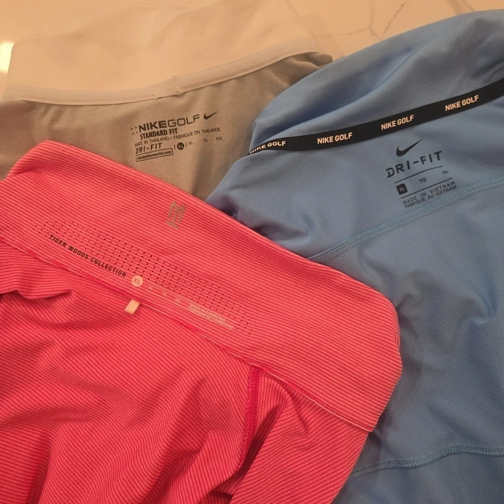 Nike Lot Of 3 Golf Dri Fit Tiger Woods Short Sleeve Polo Mens XL Pink Blue Gray